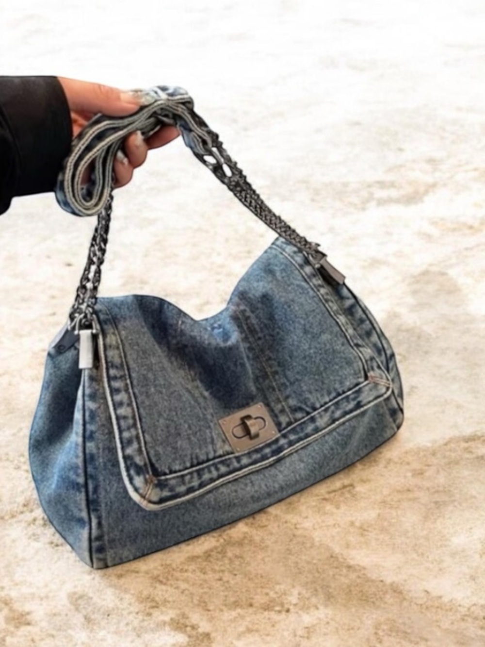 Restocking 🔥🔥🆕Stone wash blue Denim Chain Strap Shoulder bag